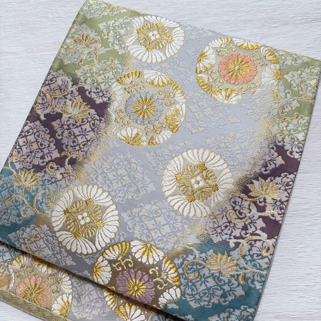 m-82 菱華紋 六通 袋帯 正絹　未使用極美品