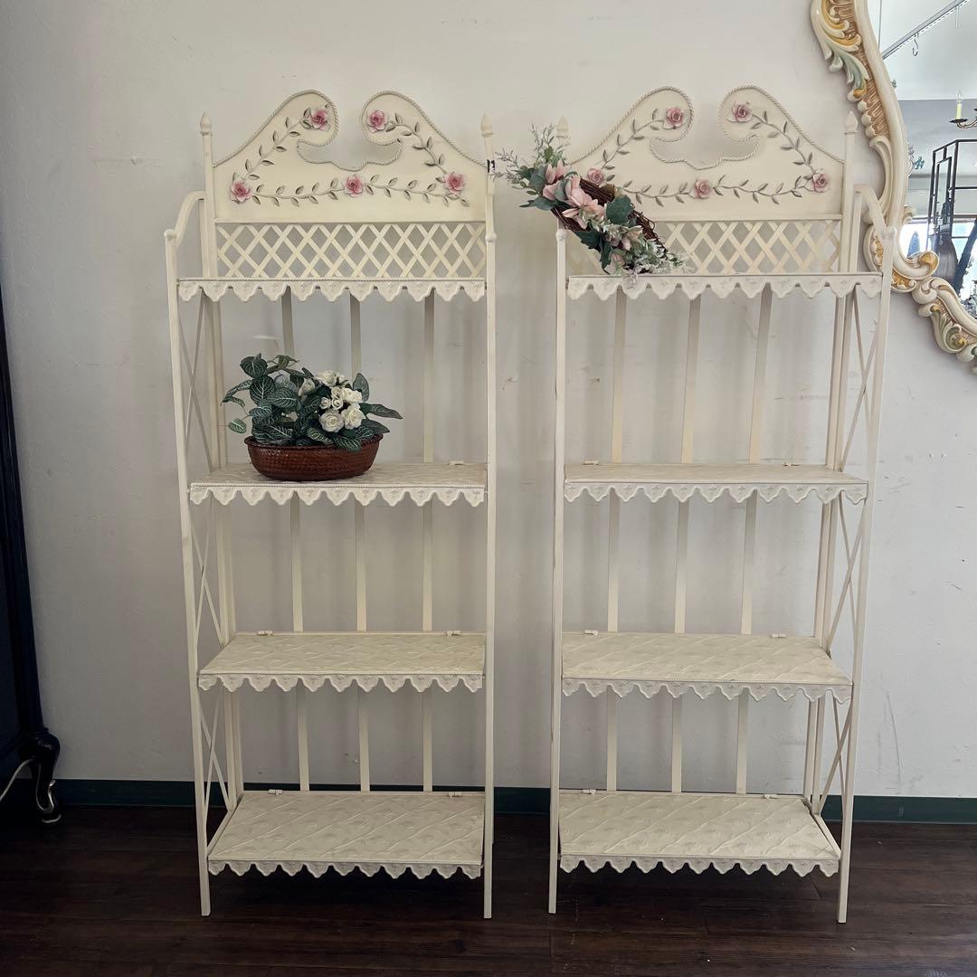 k502r122 ローズガーデン ホワイトアイアンの4段ガーデンラック 折り畳み