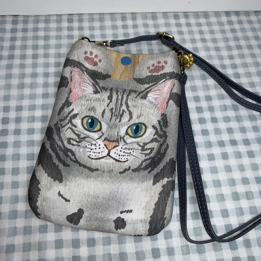 santa 黒猫柄スマホショルダーバッグ