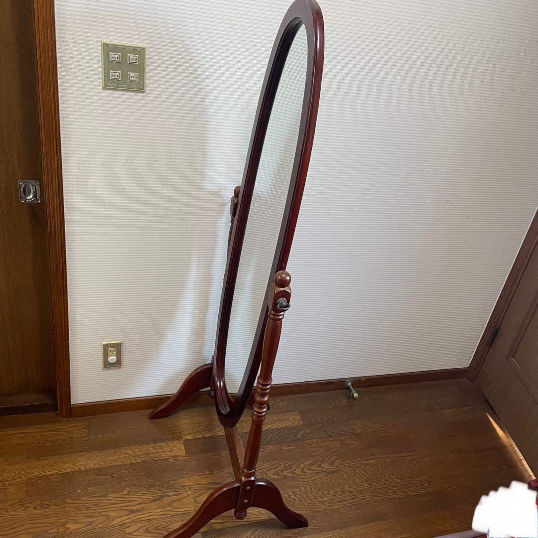 アンティーク調 オーバル型 ヴィンテージ レトロ スタンドミラー 木製 姿鏡