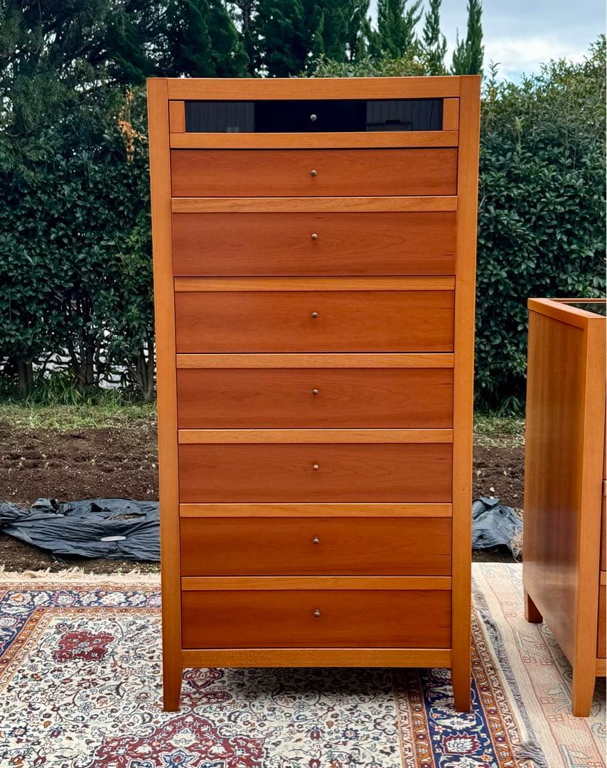 チェリー材 ハイチェスト 8段 ガラス引出し付 北欧モダン