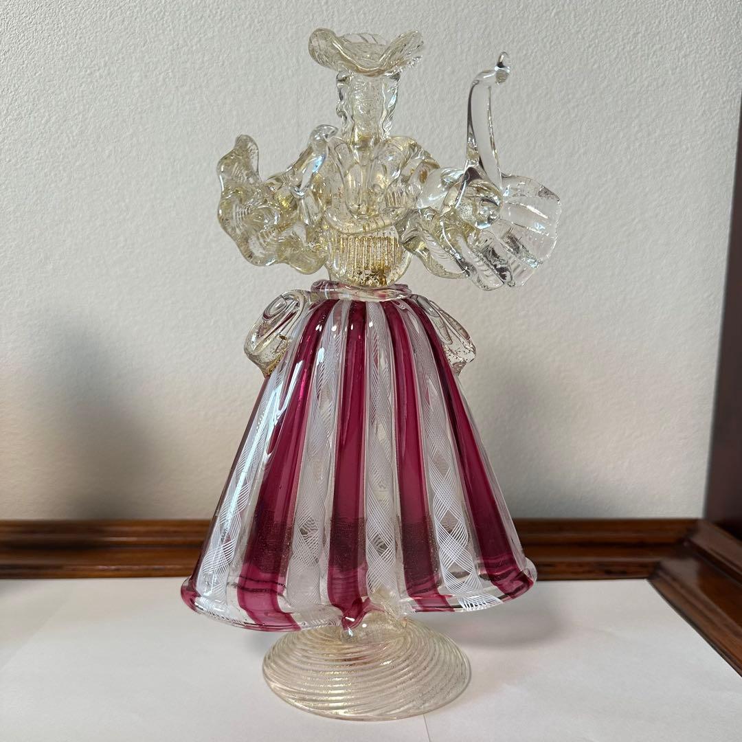 ☆ムラーノ☆ベネチアングラス☆バラリンレース／金彩☆大型 フィギュリン☆2体☆