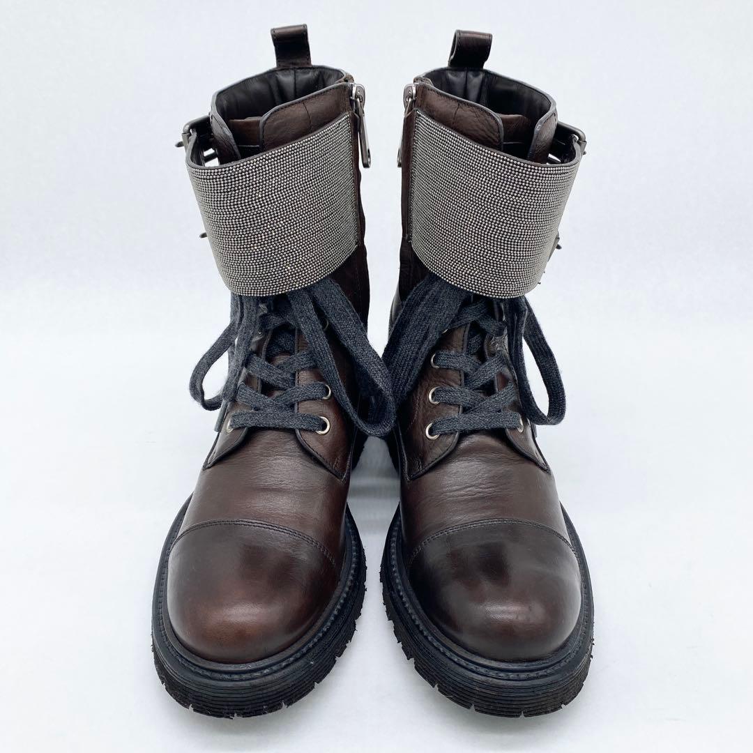 A18342 美品 ブルネロクチネリ モニーレ装飾バックルミドルブーツ 37.5