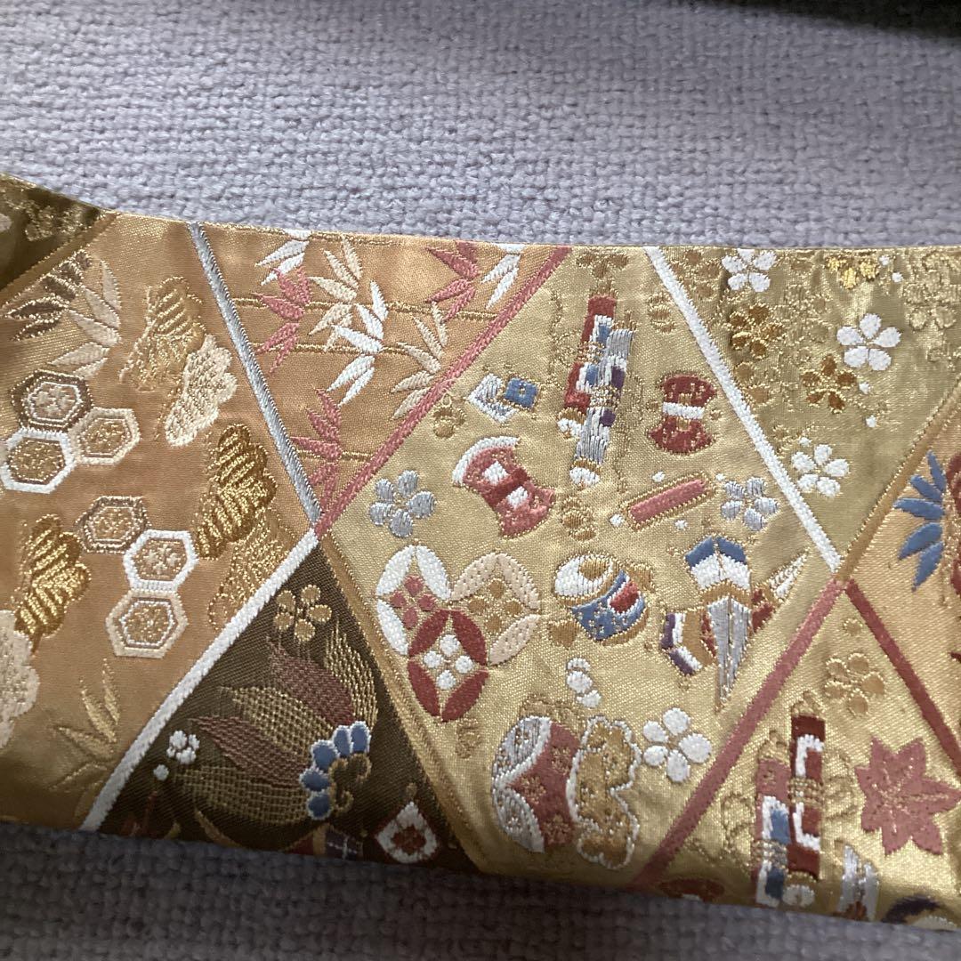 鈴乃屋　宝尽くし　高級六通袋帯　落ち着いた色味　結婚式　お正月　お祝い事に