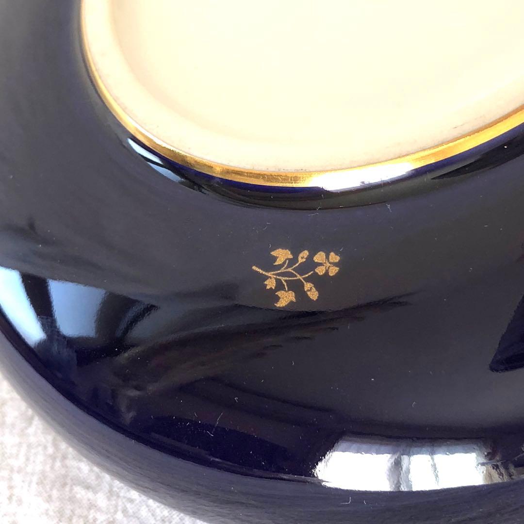 SEVRESセーブル灰皿☆ファットブルー☆24K金彩小花☆仏ヴィンテージ未使用