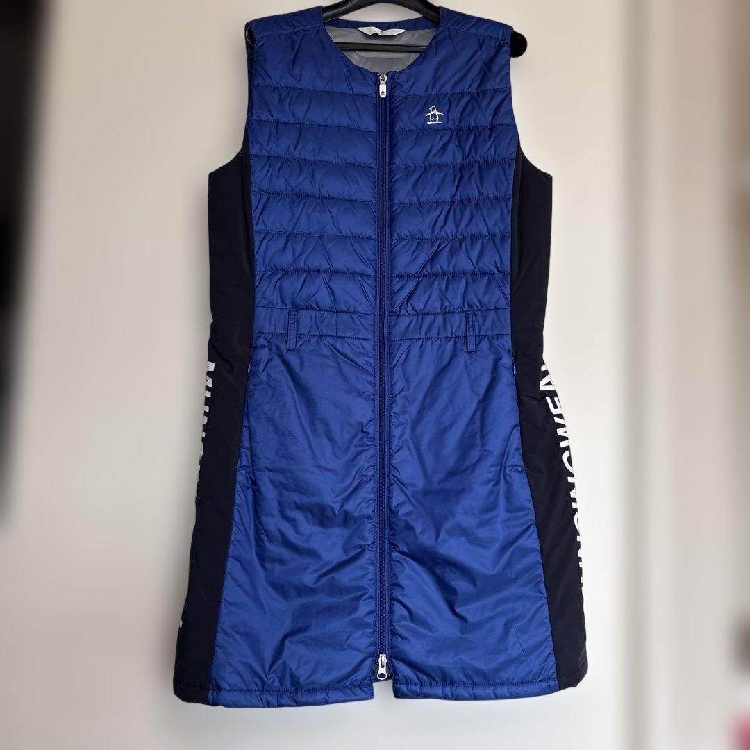 ネイビー 中綿入り ベスト レディース　ワンピース丈