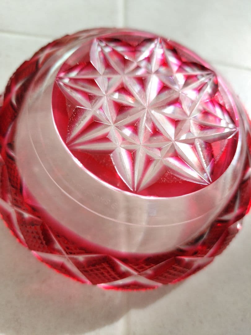 島津薩摩切子 小皿 cut50 赤｜伝統工芸 ガラス皿