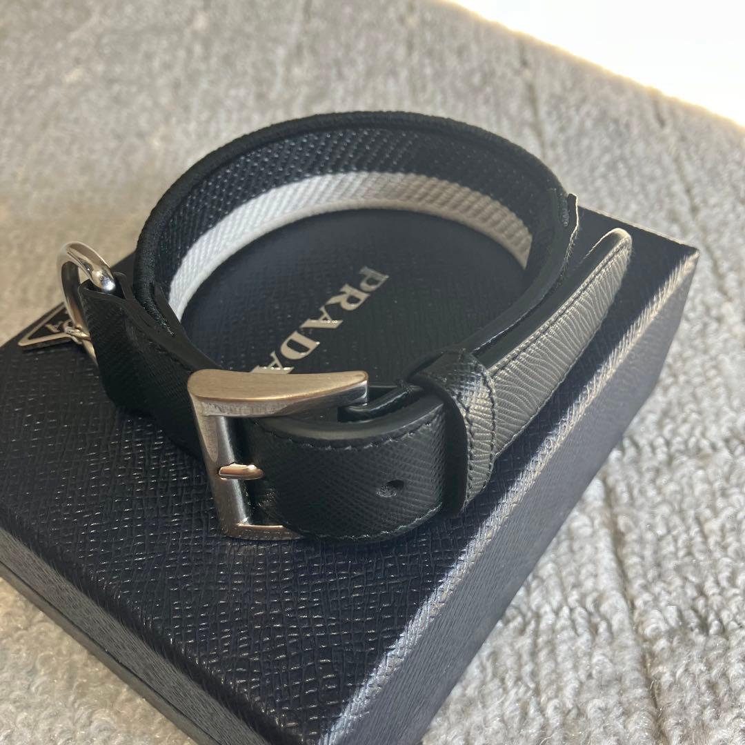 プラダ［首輪］三角ロゴ　犬用　ペット用品　レザー　ジャガード　箱付き　ブラック