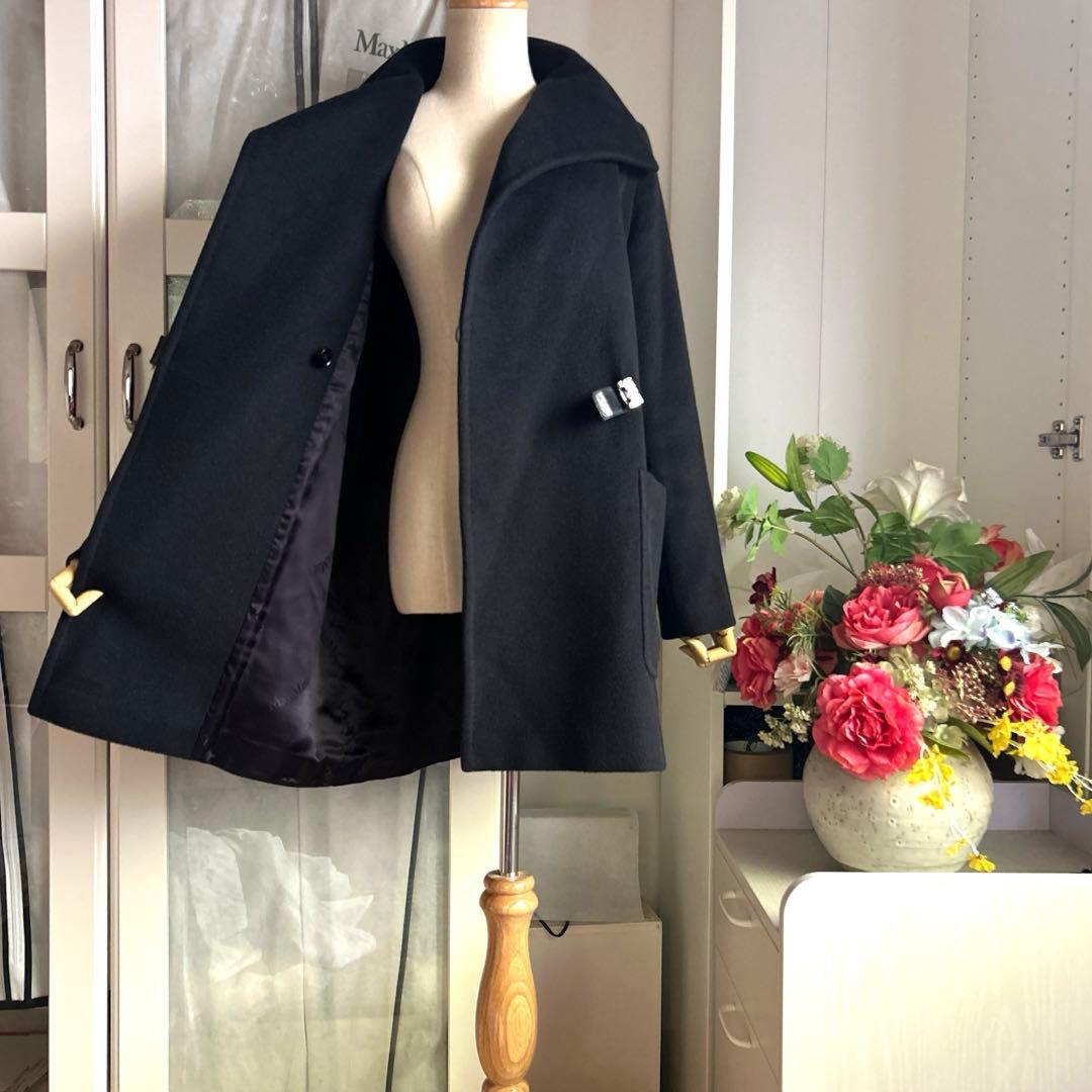マックスマーラ 黒に近い紺色　キャメル素材100% 暖かいコート