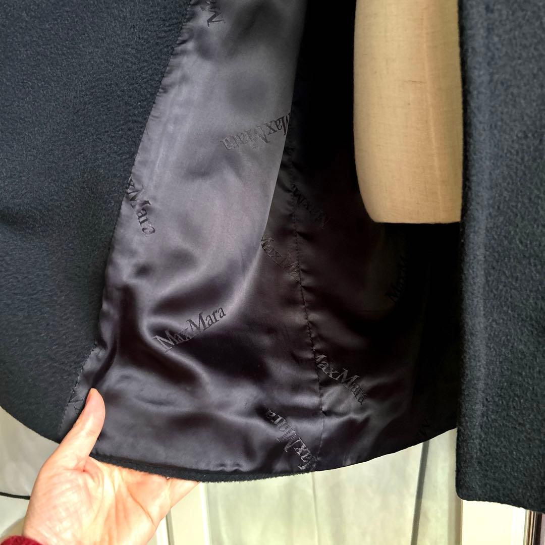 マックスマーラ 黒に近い紺色　キャメル素材100% 暖かいコート