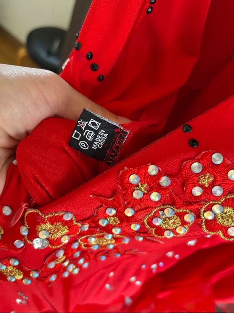 社交ダンスドレス・フリル付き 赤