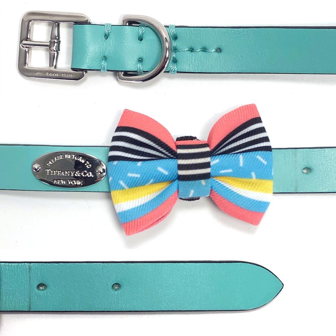 【美品・箱付き】ティファニー／ペット用 アクセサリー レザー 首輪 リボン