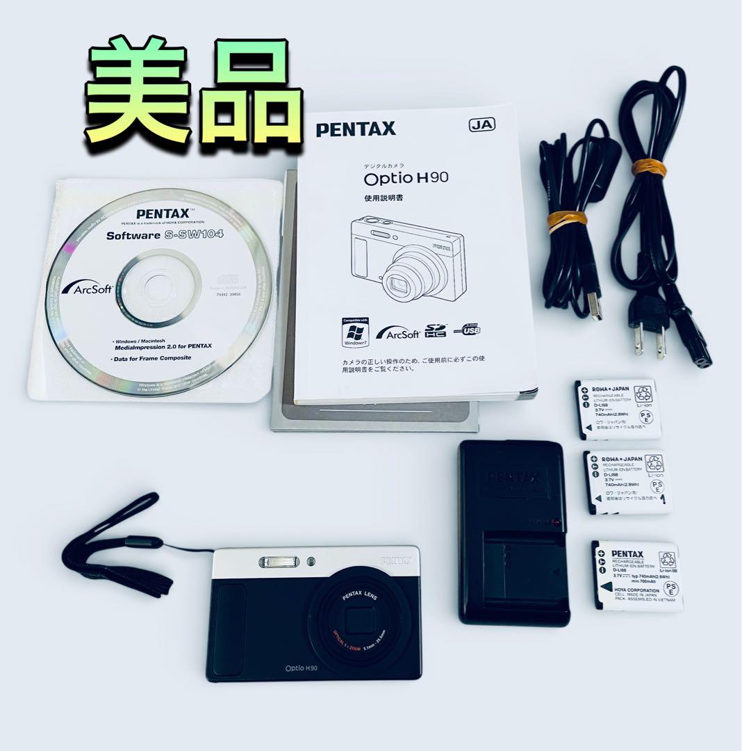 （美品）PENTAX Optio H90 コンパクトデジタルカメラ 銀x黒カラー