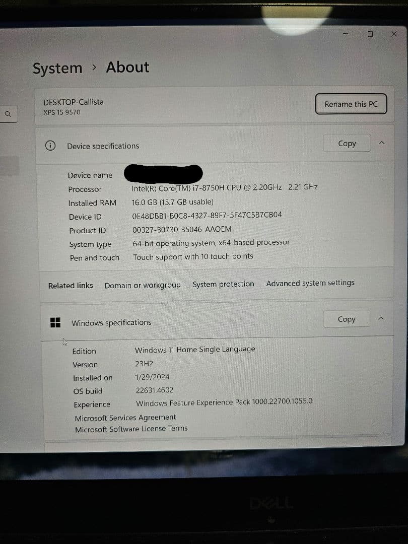 その他ノートPC本体 Dell XPS 15 9570/4k/ i7-8750/16GB/512ssd