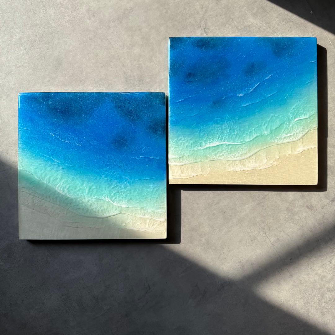 2点セット　レジンアート　海アート　エポキシレジンアート　インテリア　壁掛け