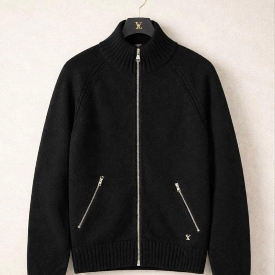 極美品 ルイヴィトン ドライバーズニット フルジップ ウールニット ブラック L