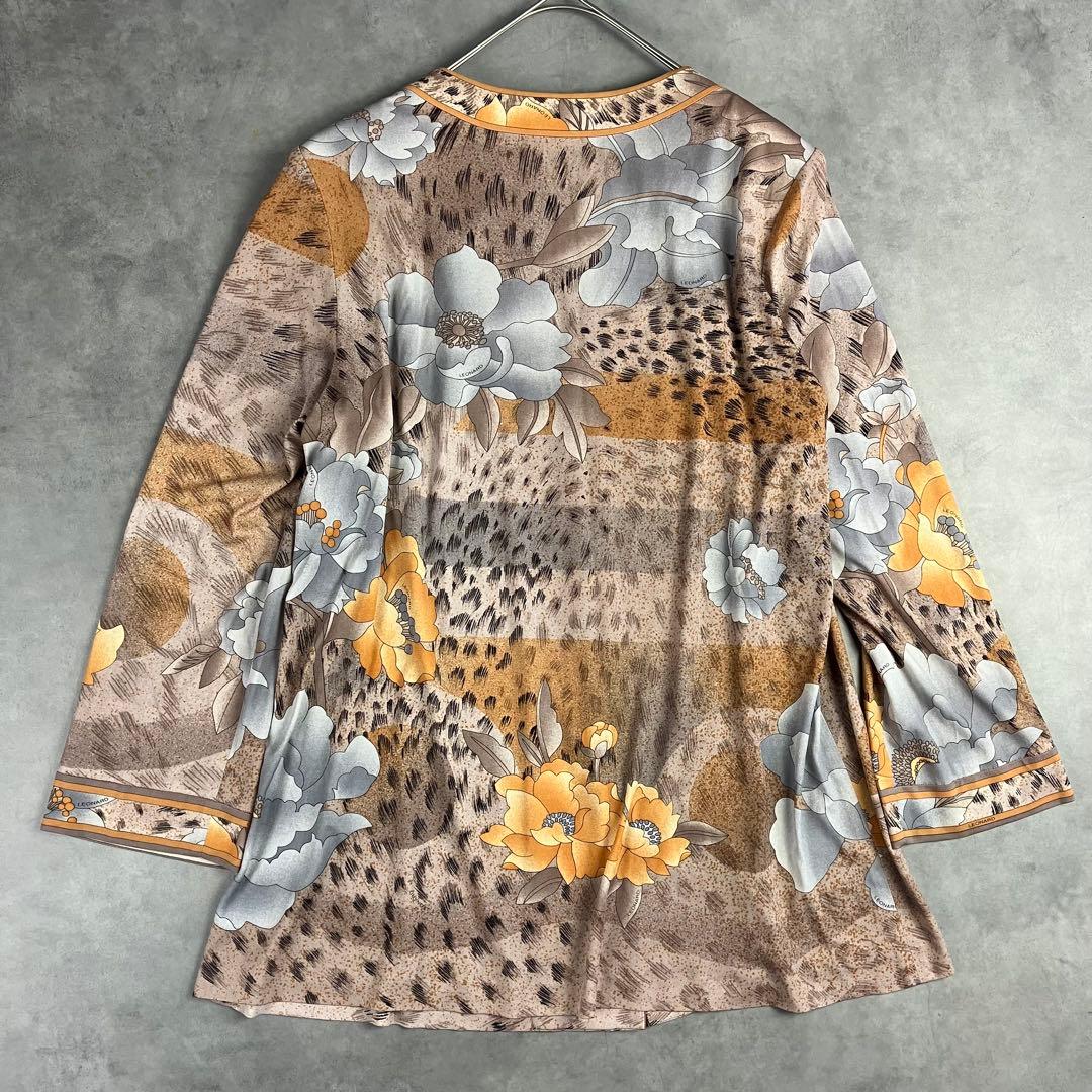 LEONARD レオナール 総柄カーディガン 42 大きいサイズ カンカン 花柄