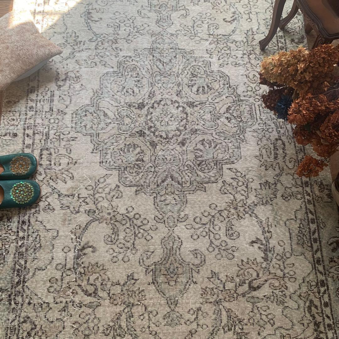 超大判　242×135 アイボリー　トルコヴィンテージラグ メダリオン