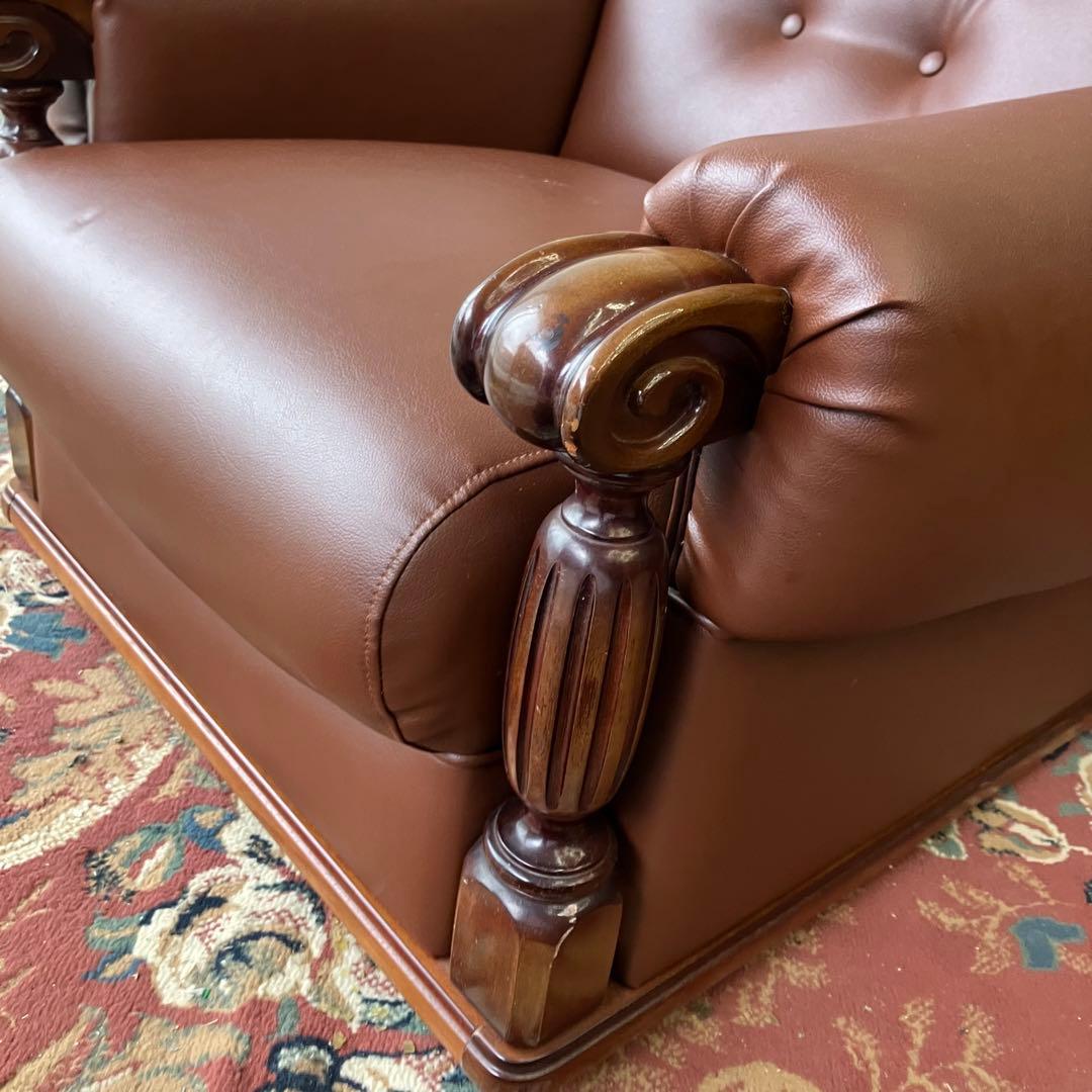 ① 昭和レトロ オールドカリモク レザーソファー 1人掛けソファー ロビーチェア