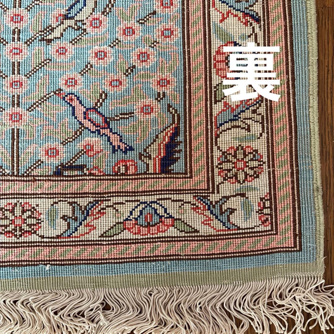 トルコのカイセリ産シルクの花と鳥柄の手織マット