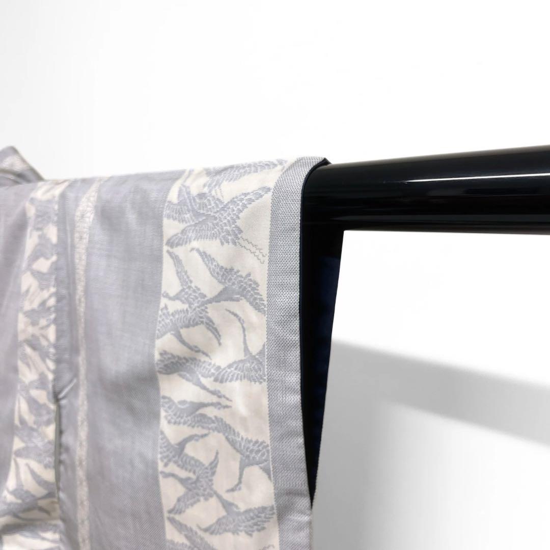 小紋　白大島紬　鶴　縦縞　蜀江紋　ブルー　着物　071a d