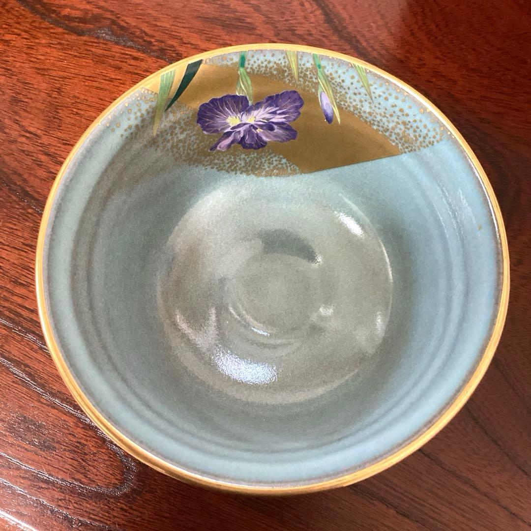 京焼　桑野睦子　御所の花　金彩色絵 抹茶碗　茶盌　茶道具　5碗