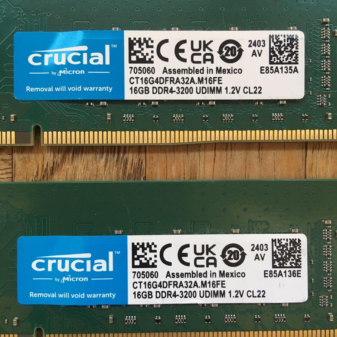 Crucial 32GB DDR4 3200MHz 16G ２枚組