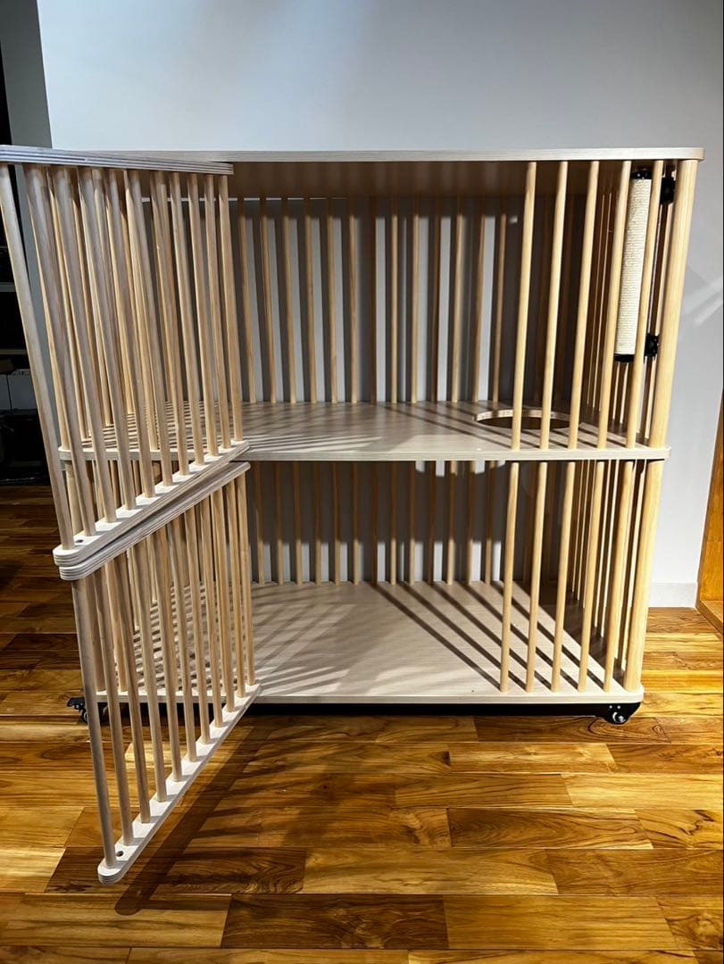 木製キャットケージ 中型 2段 おしゃれ 猫ケージ キャットハウス ナチュラル