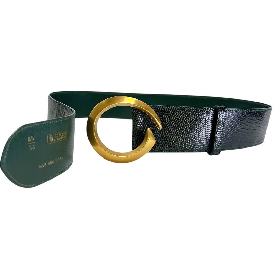GUCCI グッチ グリーンレザー ベルト ゴールドバックル