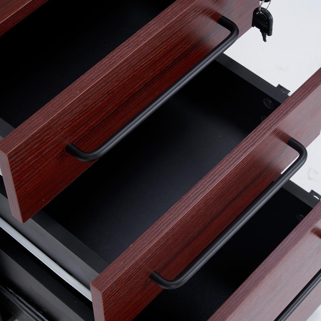 デスクワゴン サイドワゴン ラック 鍵付き キャスター付き 脇机 引き出し3段