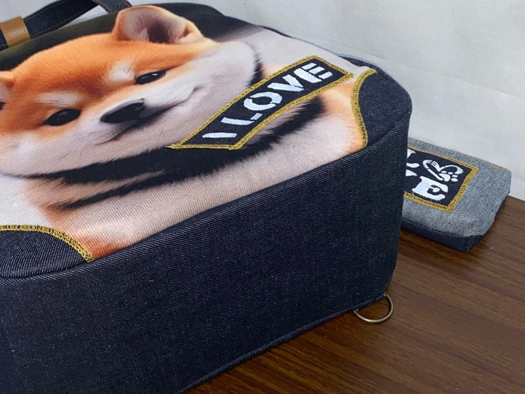 ☆岡山デニム☆ステンシル☆柴犬☆子犬☆4wayボストンバッグ