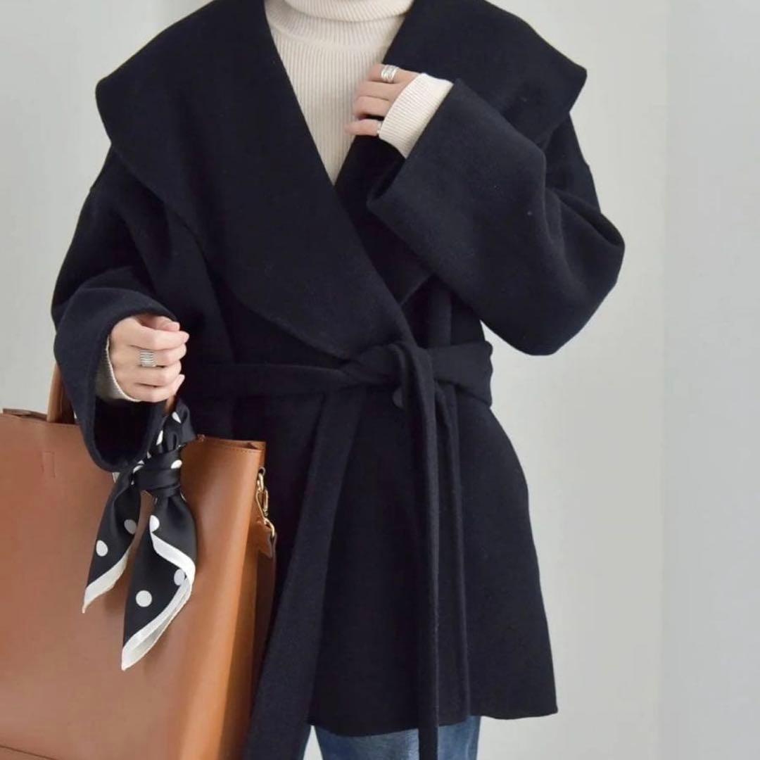 quaranciel リバーケープショートコート ウール混 Free