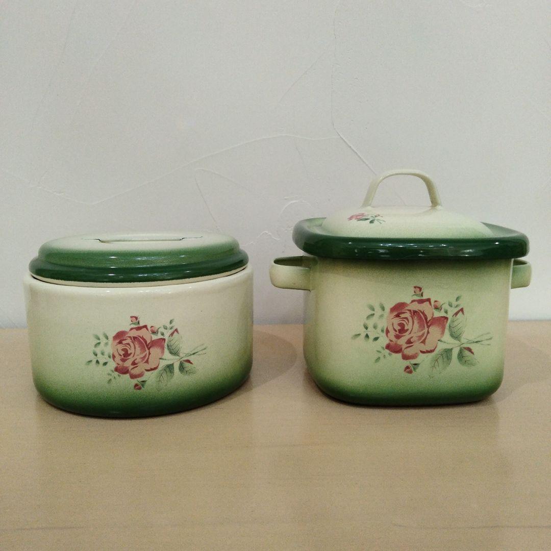 イマン イヴ　ホーロー丸缶，四角缶２点セット