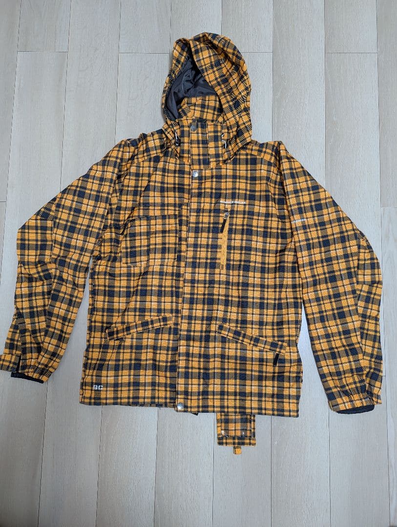 スノーボード用オレンジチェックジャケットとパンツセット