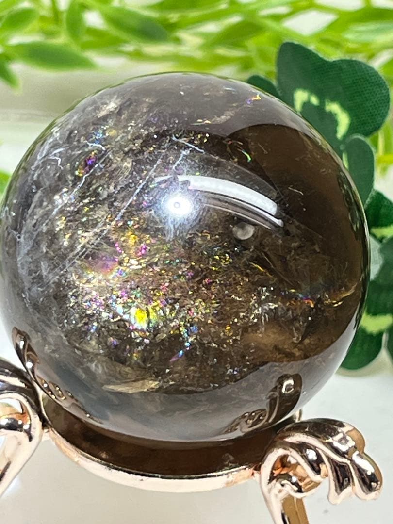 天然石　スモーキークォーツア　アゼツライト　スフィア　爆虹⭐️1813