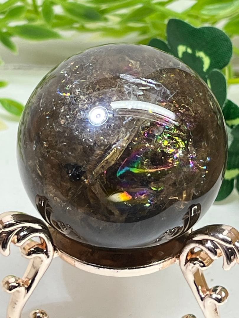 天然石　スモーキークォーツア　アゼツライト　スフィア　爆虹⭐️1813