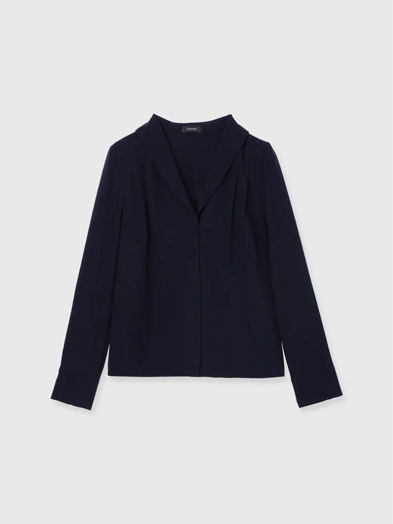 anuans ダブルサテンショールカラーブラウス NAVY