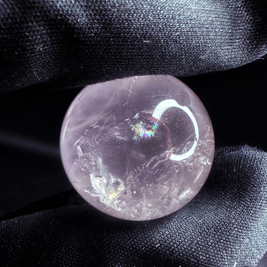 七星陣【恋愛成就♡】ピンク超美麗レインボー☆ローズクォーツスフィア丸玉A1186