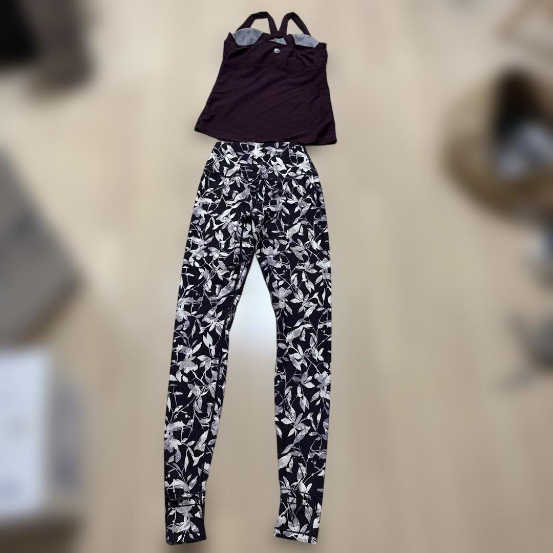 easyoga ヨガウェアセット パープル葉柄