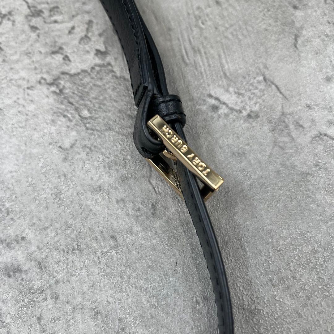 極美品✨トリーバーチ　ショルダーバッグ　デカロゴ　フラップ　レザー　ブラック