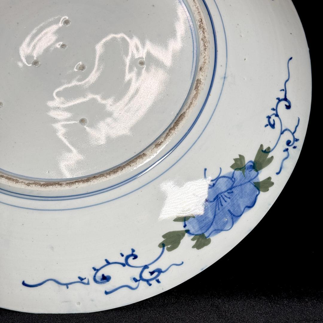 時代物　古伊万里　染付孔雀牡丹文大皿　直径46㎝