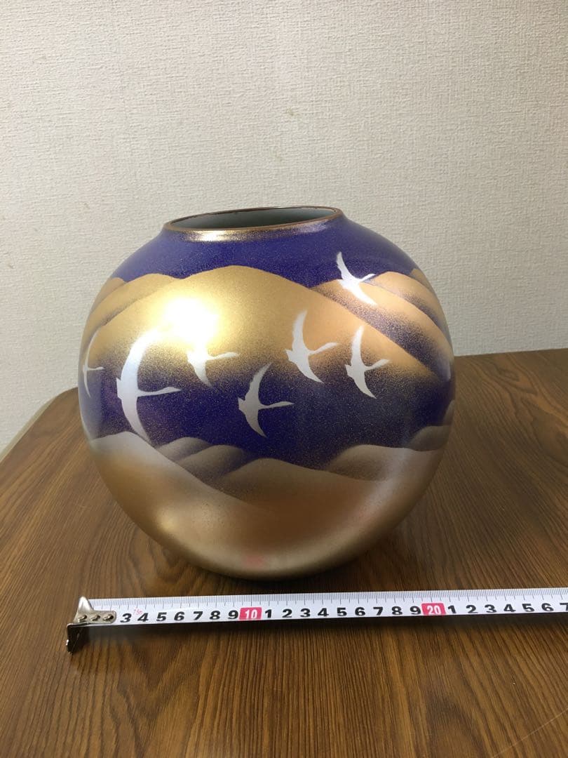 九谷焼 九谷旭山 鶴 花瓶