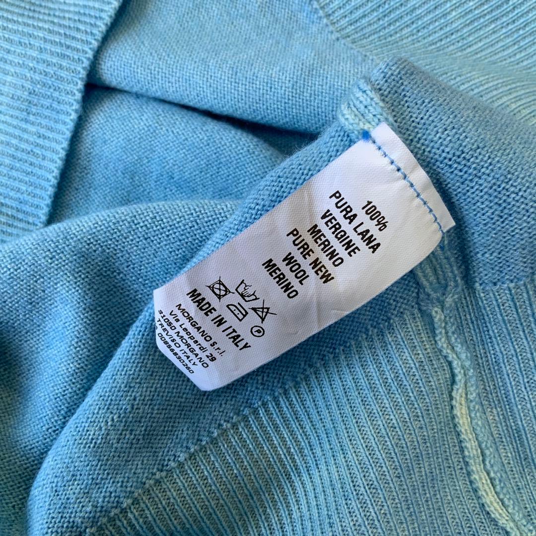 新品MORGANOモルガーノ ウールVネックニット50 ブルー イタリア製