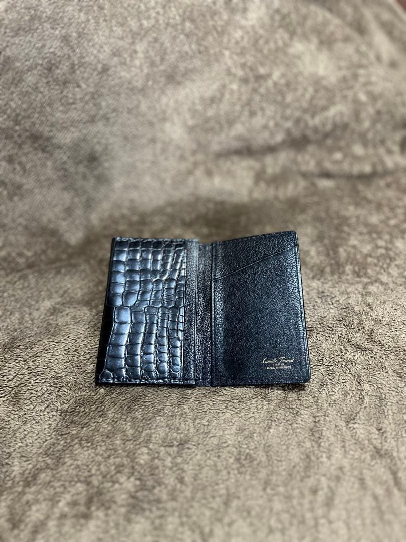 最高級 カミーユフォルネ クロコ ポロサス 名刺入れ カードケース ブラック 黒