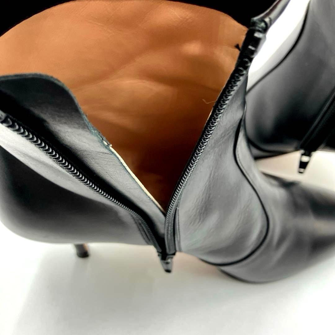 【m】ペリーコ レザー ショートブーツ 黒 36 サイドジップ イタリア製
