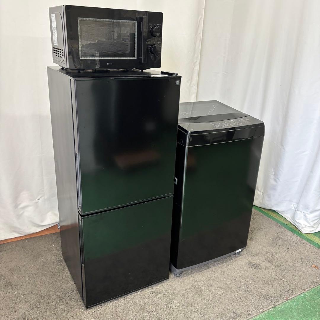 ★577a　設置無料　冷蔵庫　洗濯機　電子レンジ　黒　単身セット　安い　綺麗‼️