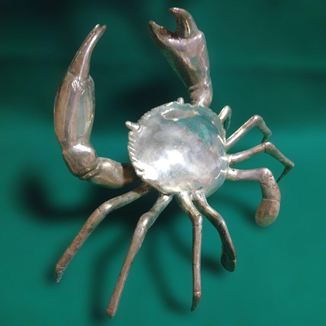 金属製カニの装飾品 大型 シルバー 銅製　迫力あります。