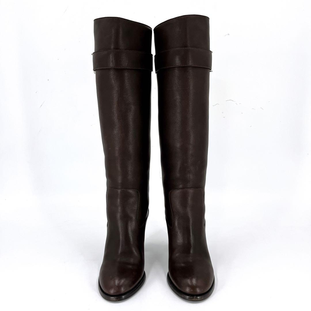 ルイヴィトン　ロングブーツ　LVロゴ金具　ベルトデザイン　ブラウン　レザー　36