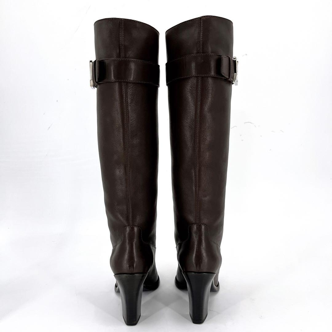 ルイヴィトン　ロングブーツ　LVロゴ金具　ベルトデザイン　ブラウン　レザー　36