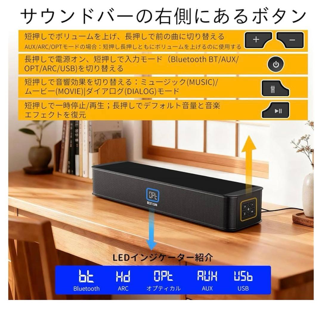 BESTISAN 2.1chサウンドバー テレビ用サウンドバー 重低音強化型